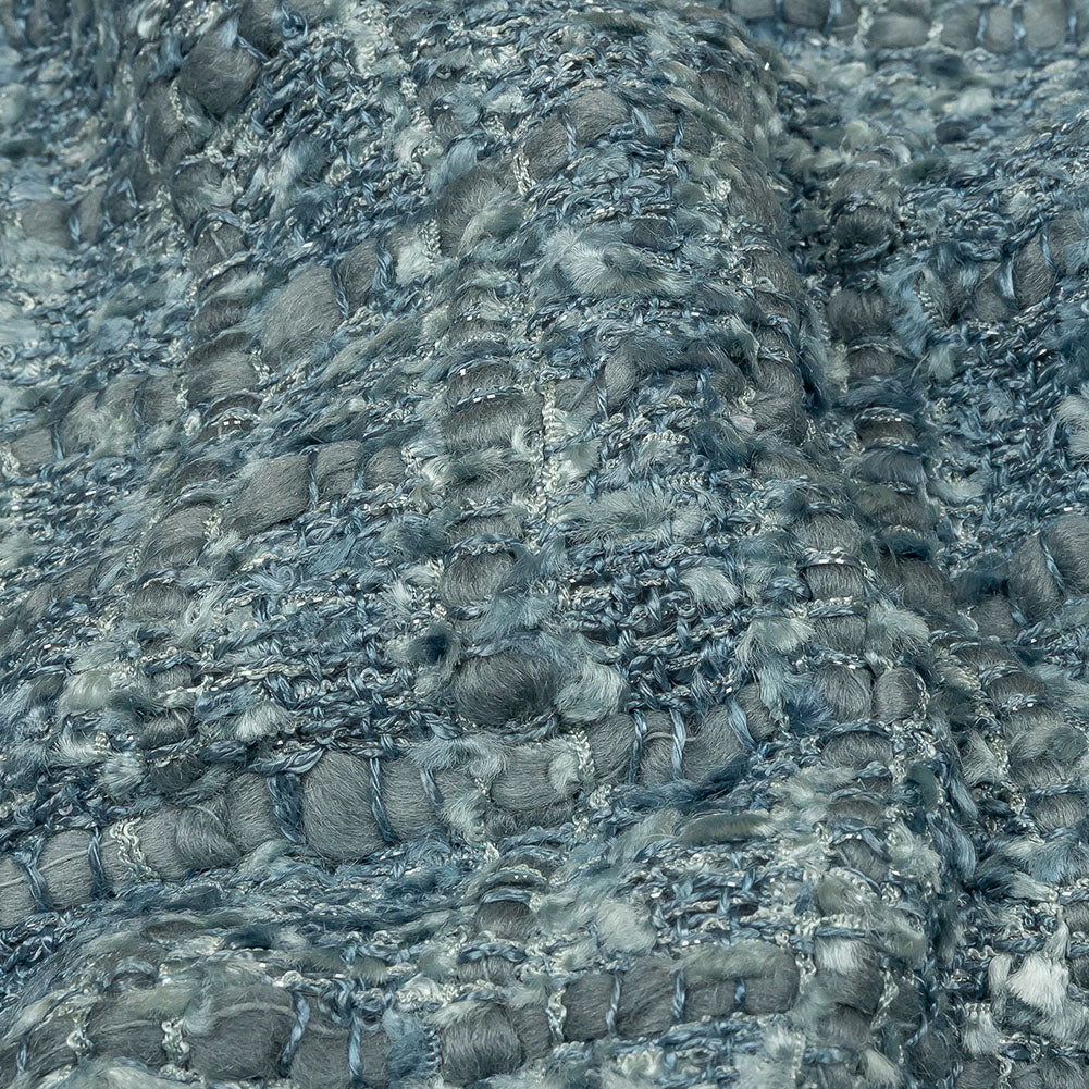 Viscose and Acrylic Chenille Tweed - Flint Stone and Baby Blue Metallic - Newcastle Collection Folded Viscose and Acrylic Chenille Tweed - Flint Stone and Baby Blue Metallic - Newcastle Collection Folded