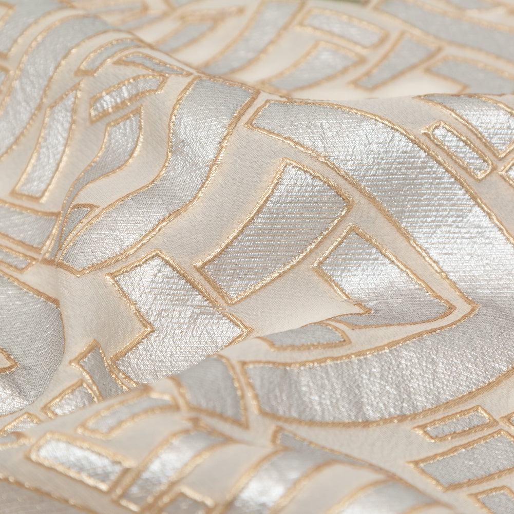 Metallic Gold, Silver and Ecru Geometric Luxury Brocade - Full Metallic Gold, Silver and Ecru Geometric Luxury Brocade - Full