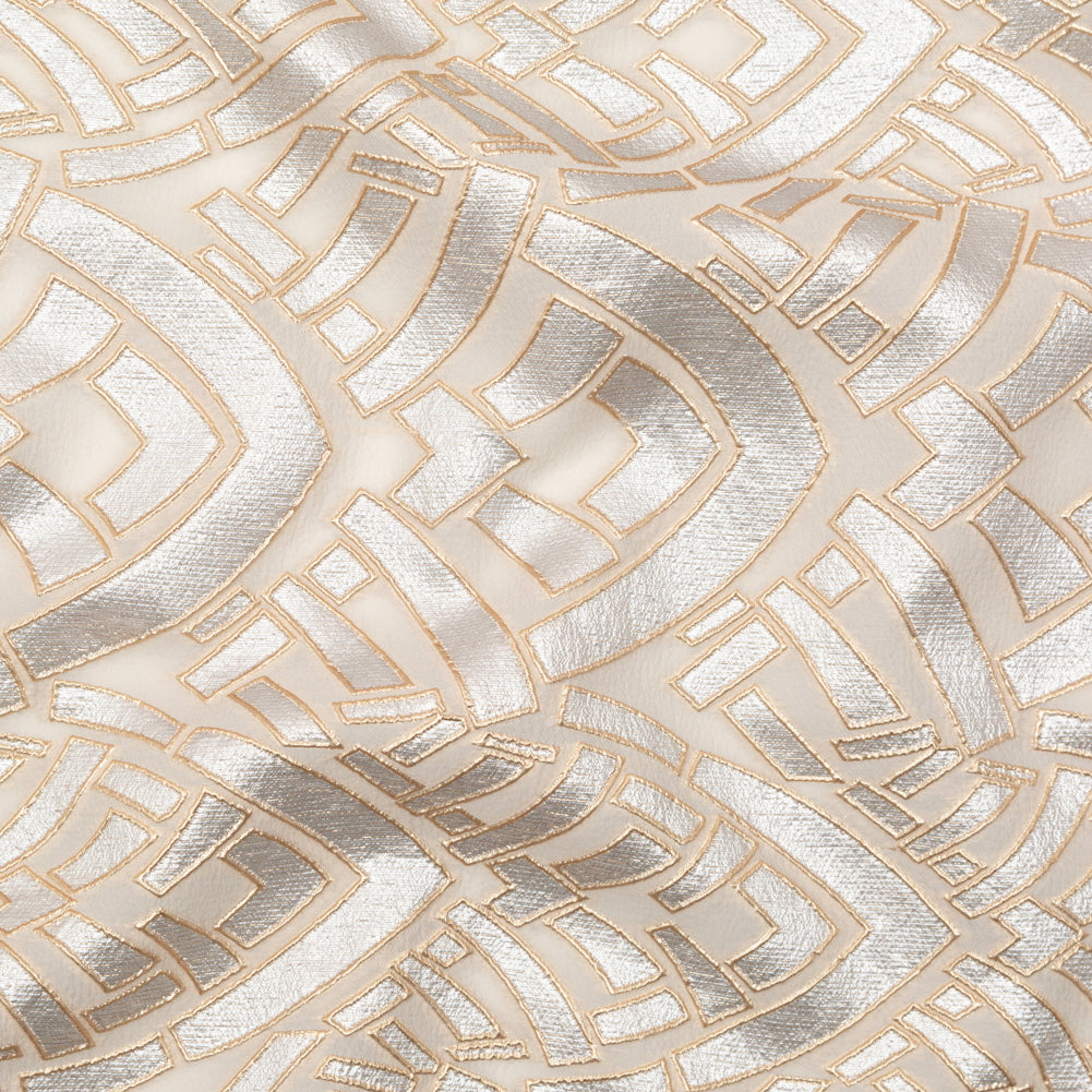 Metallic Gold, Silver and Ecru Geometric Luxury Brocade Metallic Gold, Silver and Ecru Geometric Luxury Brocade
