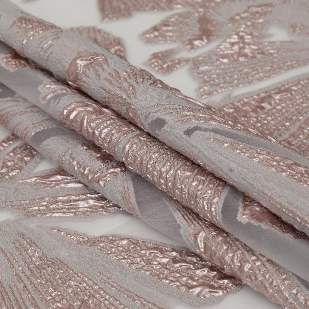 Metallic Rose and Warm Gray Large-Scale Burnout Floral Luxury Brocade - Detail Metallic Rose and Warm Gray Large-Scale Burnout Floral Luxury Brocade - Detail