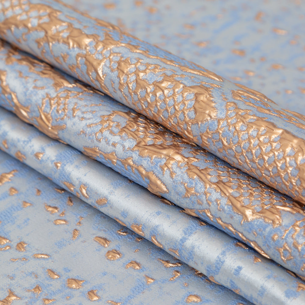 Metallic Gold and Periwinkle Reptilian Luxury Brocade - Detail Metallic Gold and Periwinkle Reptilian Luxury Brocade - Detail