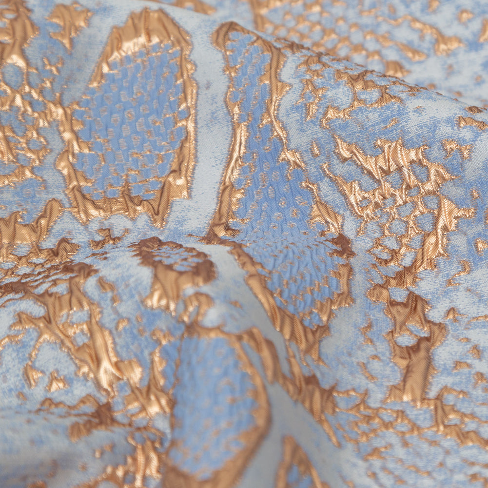 Metallic Gold and Periwinkle Reptilian Luxury Brocade - Full Metallic Gold and Periwinkle Reptilian Luxury Brocade - Full