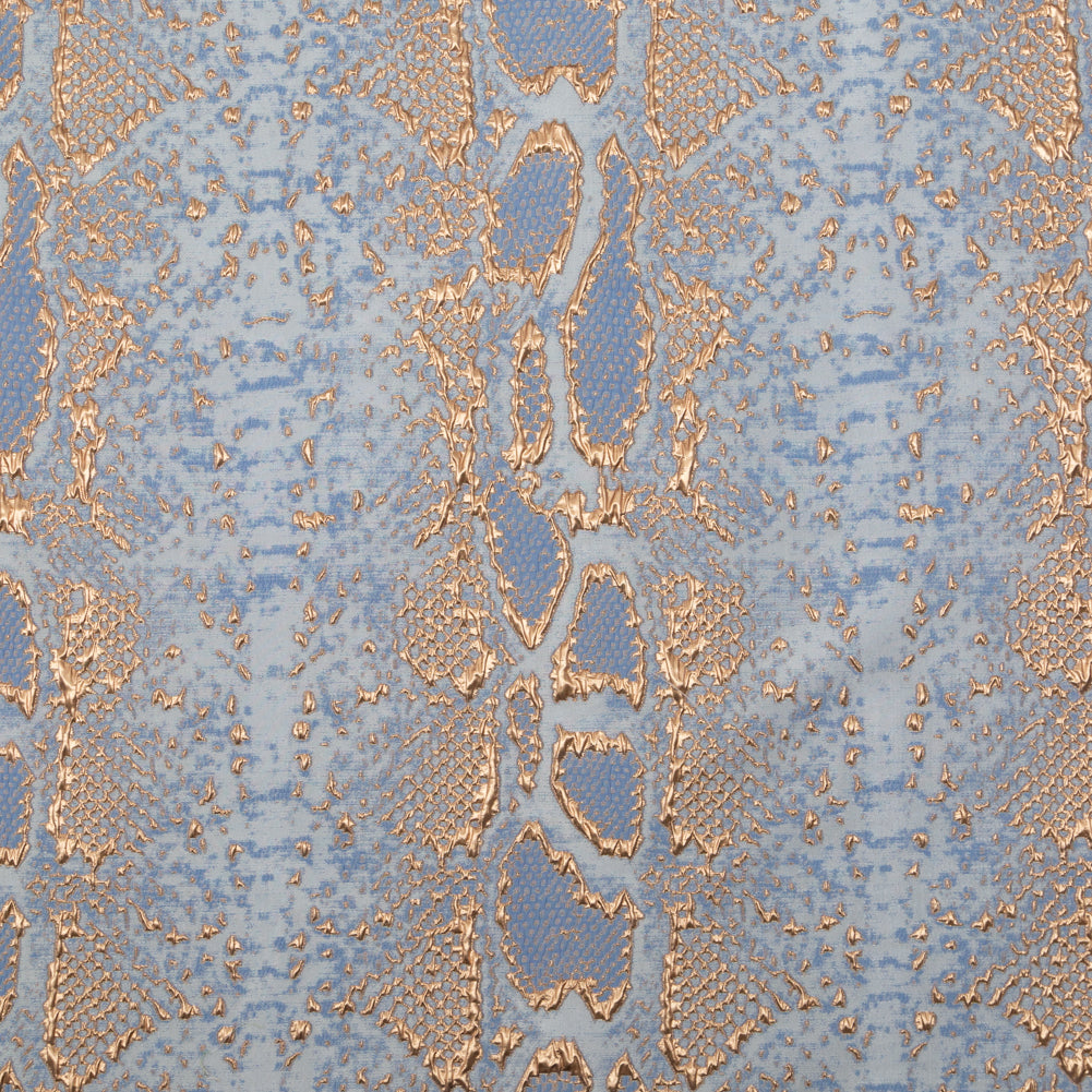Metallic Gold and Periwinkle Reptilian Luxury Brocade Metallic Gold and Periwinkle Reptilian Luxury Brocade