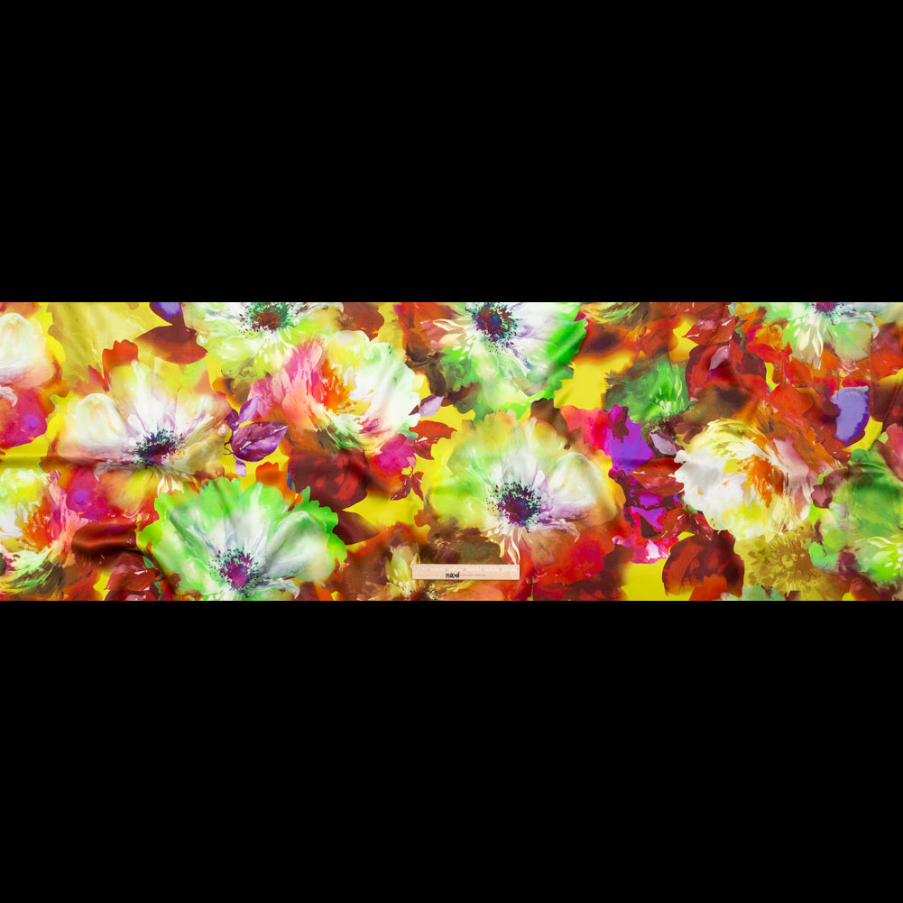Mood Exclusive Italian Green and Orange Painterly Floral Digitally Printed Silk Charmeuse Folded Mood Exclusive Italian Green and Orange Painterly Floral Digitally Printed Silk Charmeuse Folded