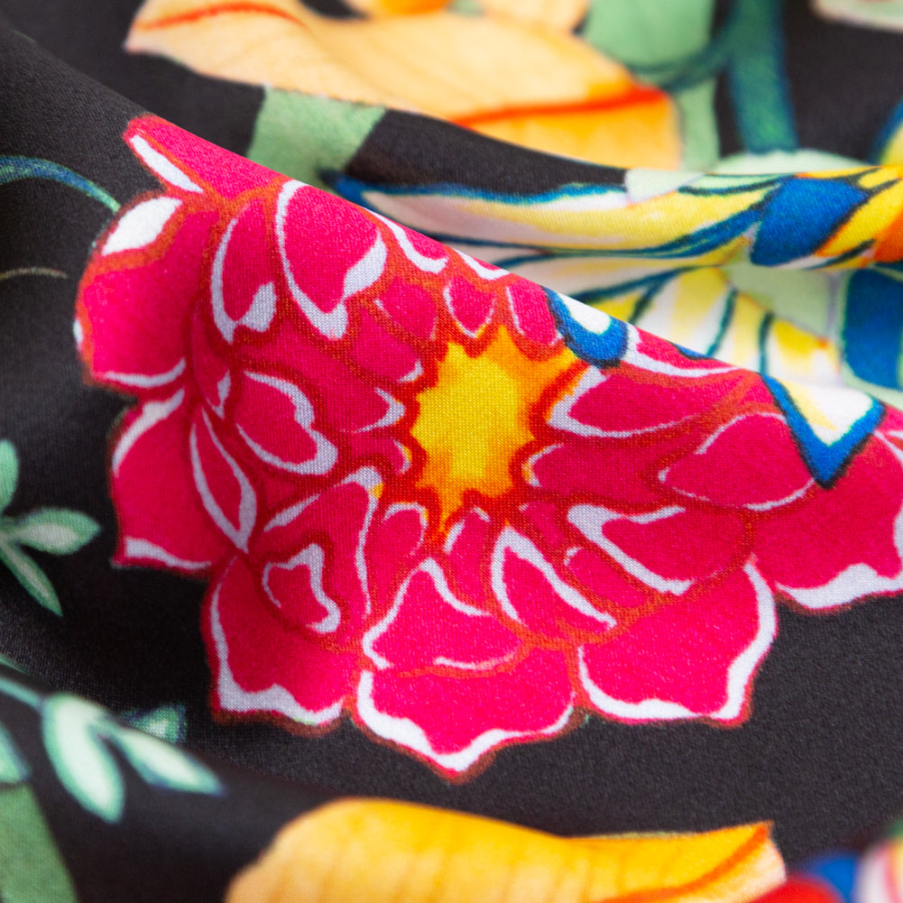 Mood Exclusive Italian Black, Green and Tangerine Floral Digitally Printed Silk Charmeuse Full Mood Exclusive Italian Black, Green and Tangerine Floral Digitally Printed Silk Charmeuse Full