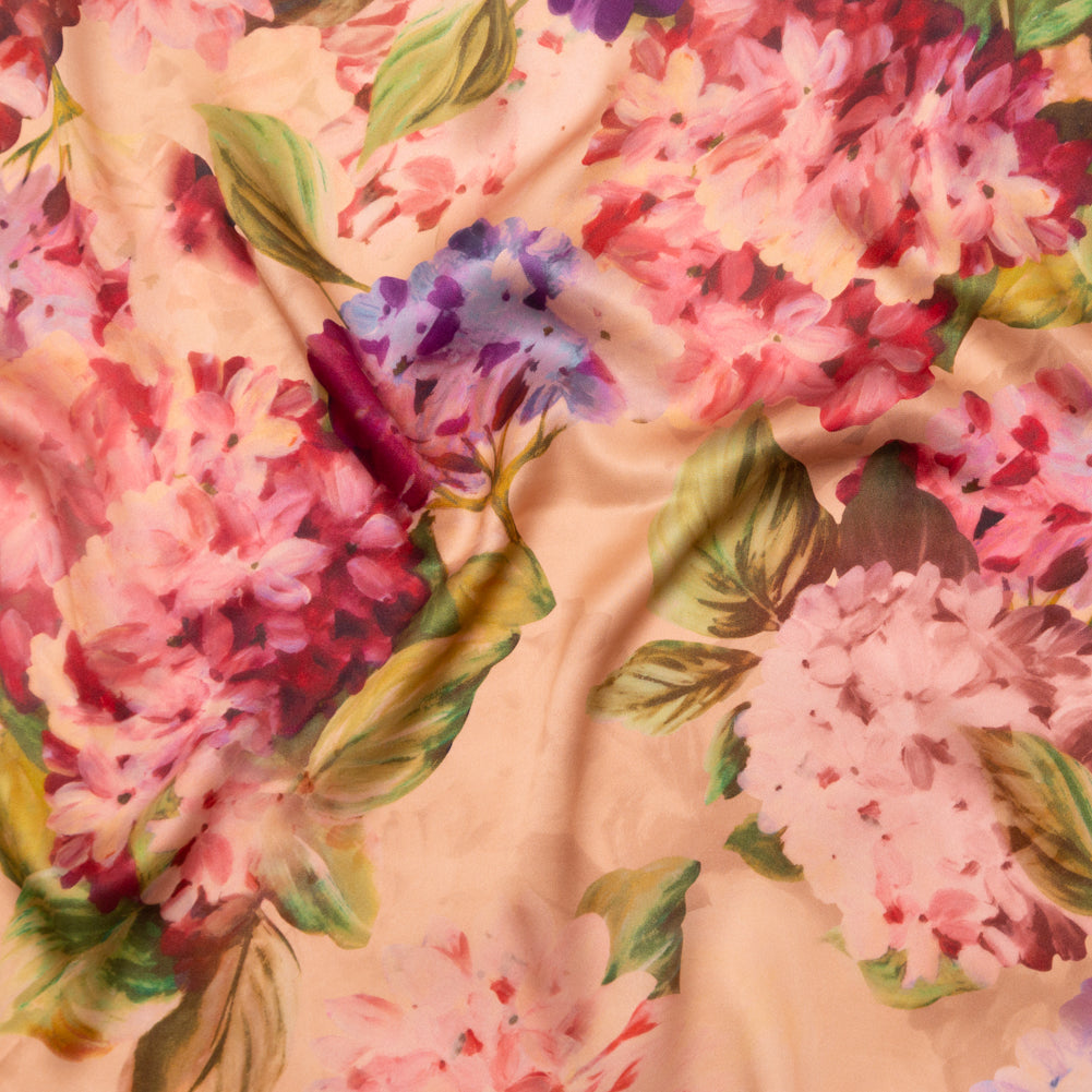 Italian Dusty Rose and Pompeian Red Painterly Floral Digitally Printed Silk Charmeuse Italian Dusty Rose and Pompeian Red Painterly Floral Digitally Printed Silk Charmeuse