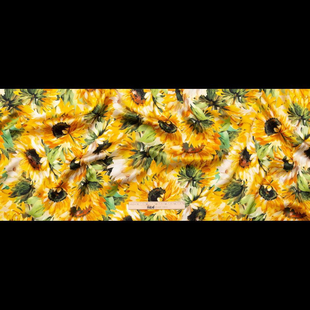 Italian Yellow and Green Sunflowers Digitally Printed Silk Charmeuse - Folded Italian Yellow and Green Sunflowers Digitally Printed Silk Charmeuse - Folded