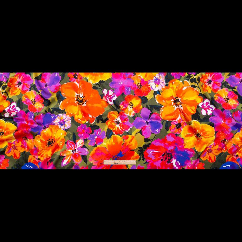 Italian Proper Pink and Tangy Orange Floral Digitally Printed Silk Charmeuse - Folded Italian Proper Pink and Tangy Orange Floral Digitally Printed Silk Charmeuse - Folded