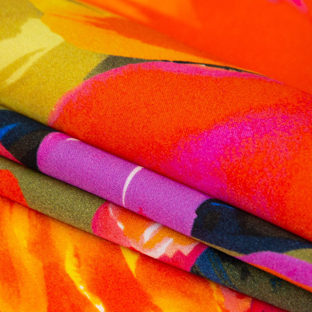 Italian Proper Pink and Tangy Orange Floral Digitally Printed Silk Charmeuse - Detail Italian Proper Pink and Tangy Orange Floral Digitally Printed Silk Charmeuse - Detail