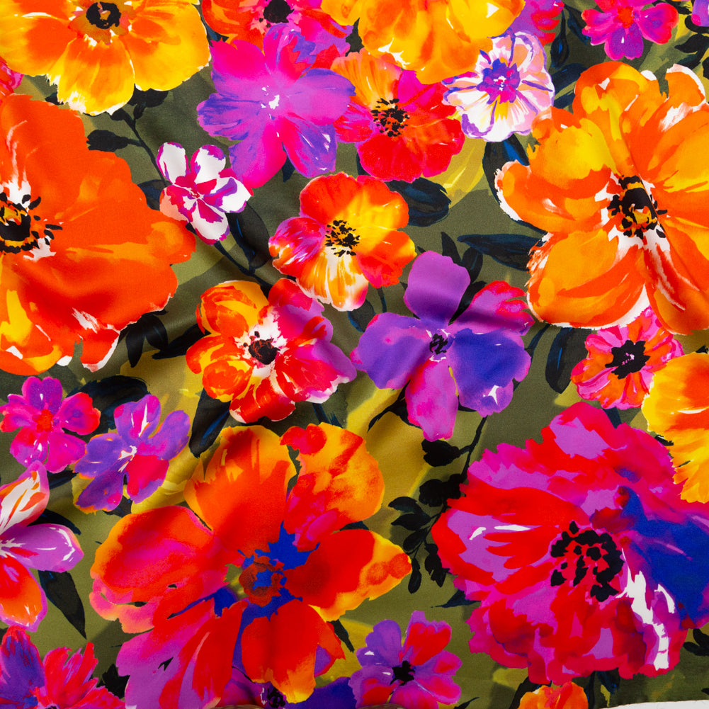 Italian Proper Pink and Tangy Orange Floral Digitally Printed Silk Charmeuse Italian Proper Pink and Tangy Orange Floral Digitally Printed Silk Charmeuse