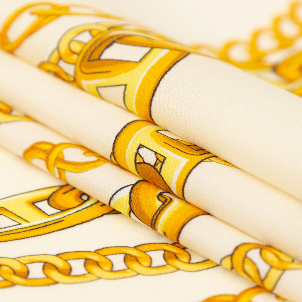 Italian Chino Green and Gold Chains Digitally Printed Silk Charmeuse - Detail Italian Chino Green and Gold Chains Digitally Printed Silk Charmeuse - Detail