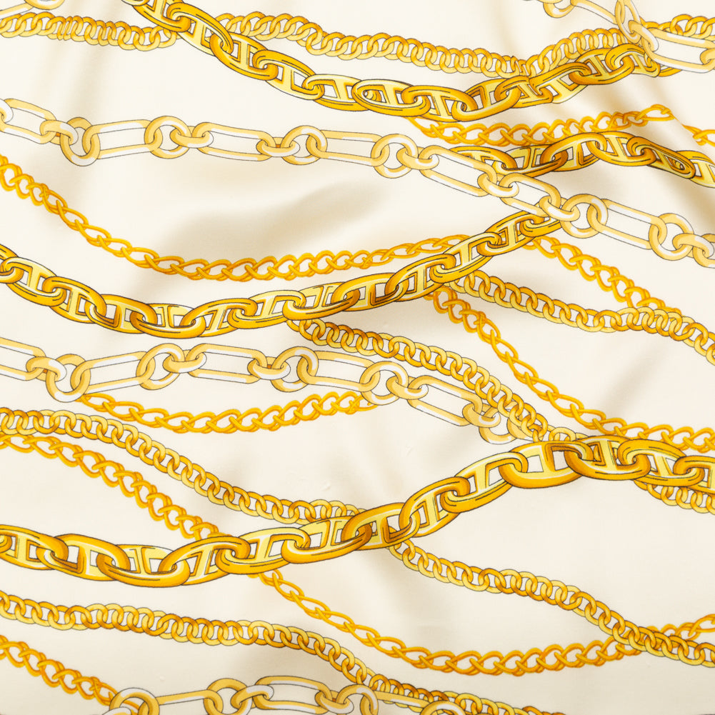 Italian Chino Green and Gold Chains Digitally Printed Silk Charmeuse Italian Chino Green and Gold Chains Digitally Printed Silk Charmeuse