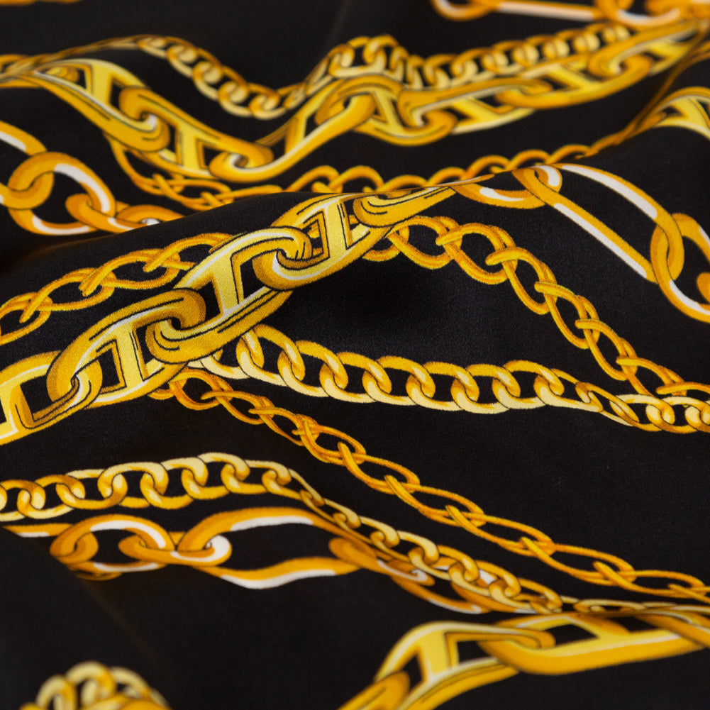 Italian Black Bean and Gold Chains Digitally Printed Silk Charmeuse - Full Italian Black Bean and Gold Chains Digitally Printed Silk Charmeuse - Full