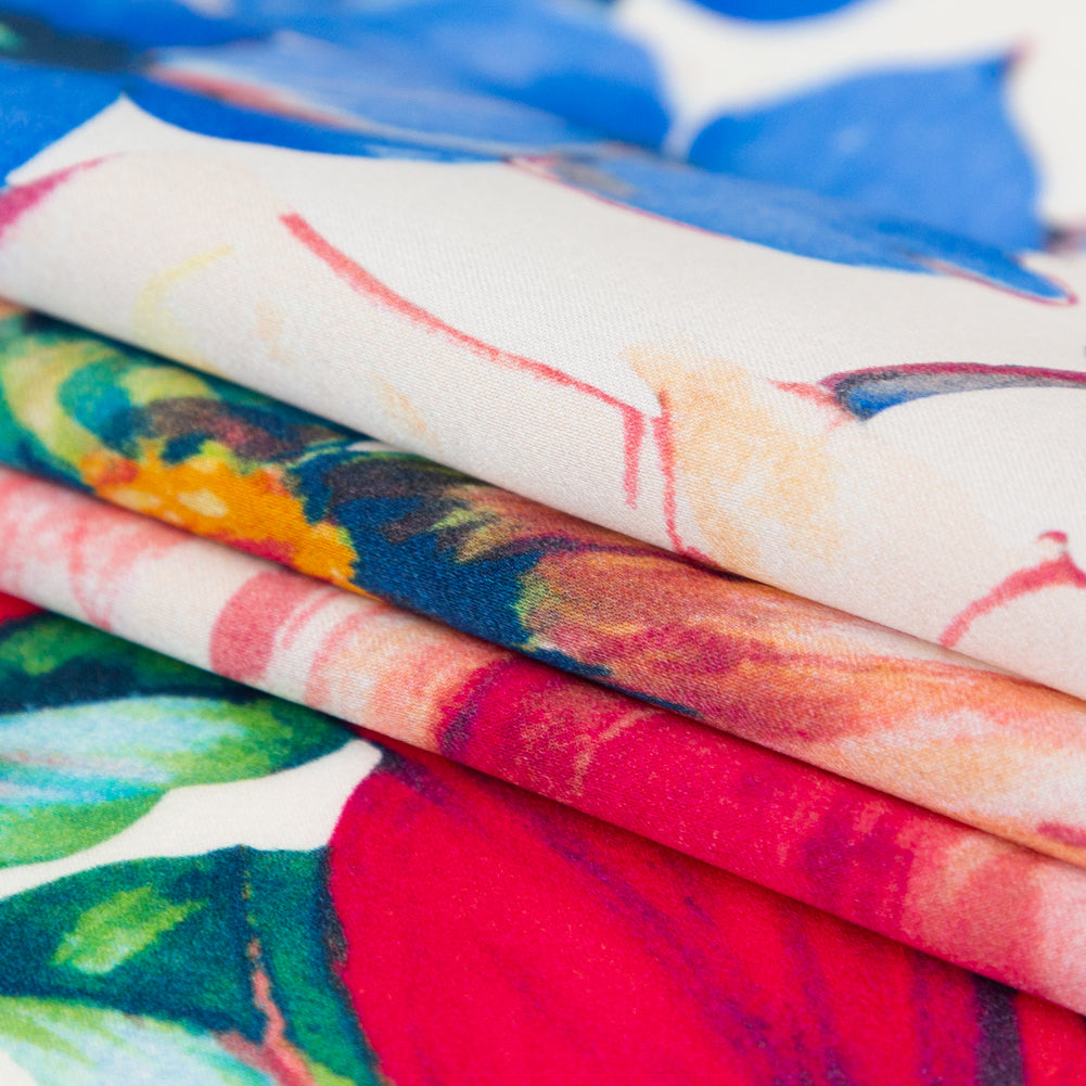 Italian White Silk Charmeuse with Central Digitally Printed Florals - Detail Italian White Silk Charmeuse with Central Digitally Printed Florals - Detail