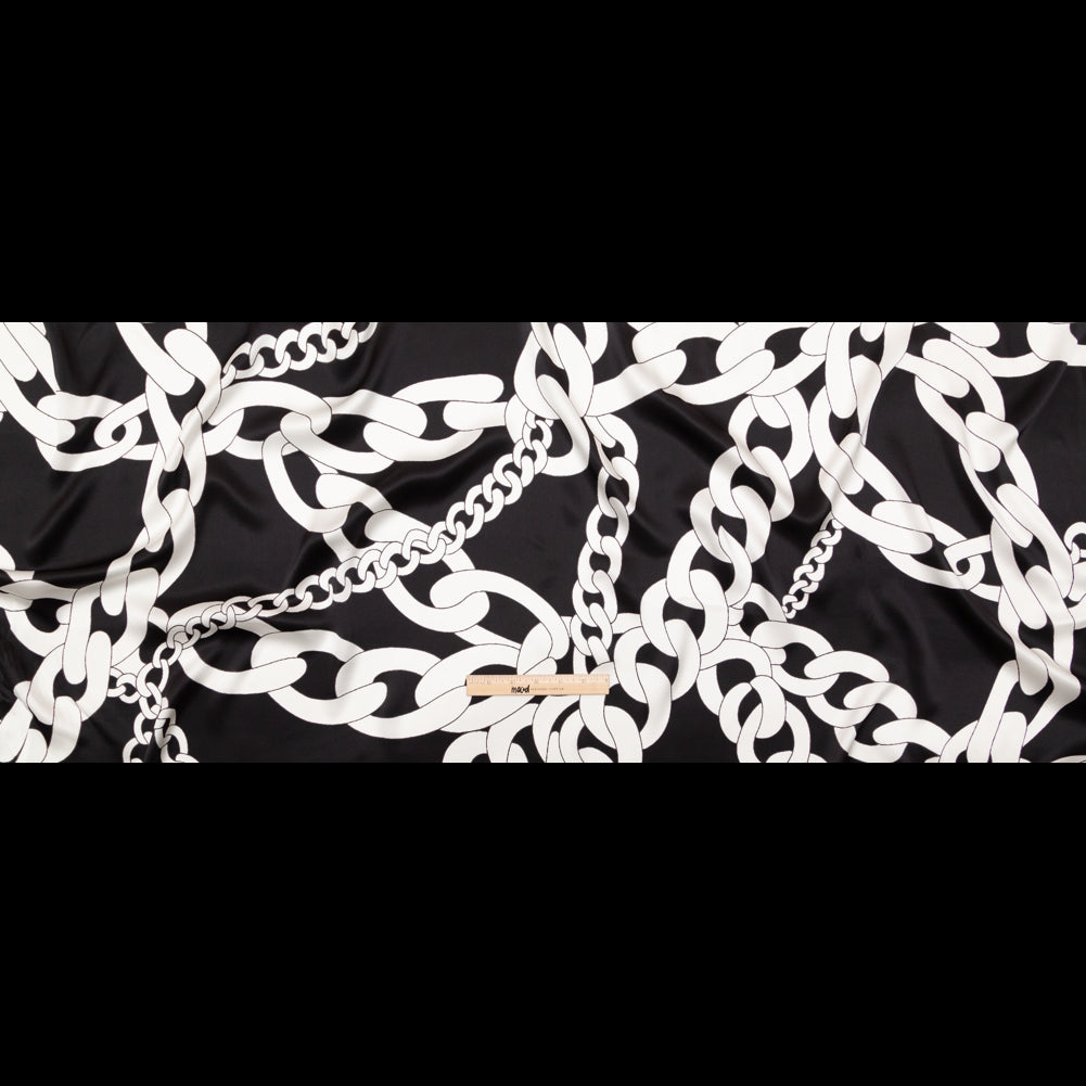 Mood Exclusive Italian Black and White Large Chains Digitally Printed Silk Charmeuse Full Mood Exclusive Italian Black and White Large Chains Digitally Printed Silk Charmeuse Full