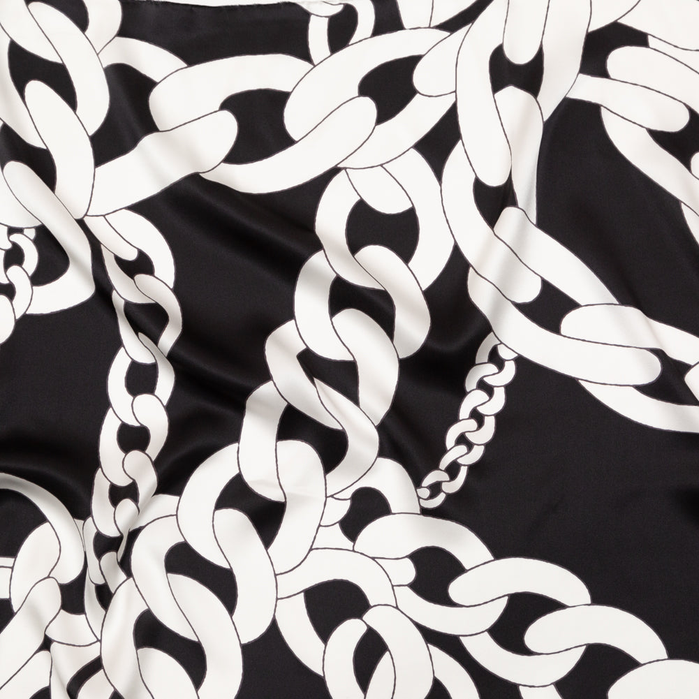 Mood Exclusive Italian Black and White Large Chains Digitally Printed Silk Charmeuse Mood Exclusive Italian Black and White Large Chains Digitally Printed Silk Charmeuse