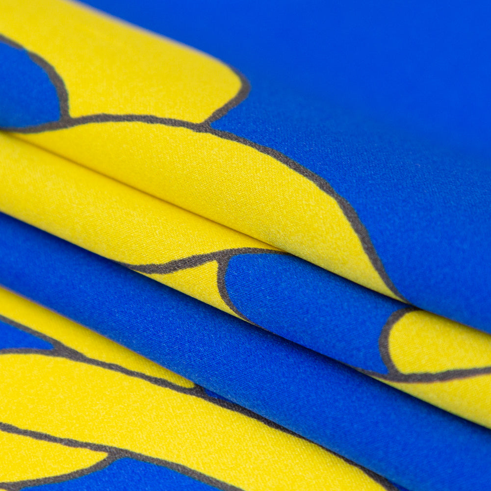 Italian Blue and Yellow Large Chains Digitally Printed Silk Charmeuse - Folded Italian Blue and Yellow Large Chains Digitally Printed Silk Charmeuse - Folded