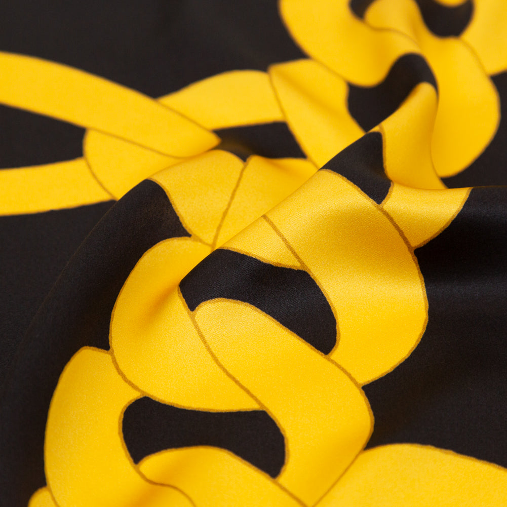 Mood Exclusive Italian Black and Gold Large Chains Digitally Printed Silk Charmeuse Full Mood Exclusive Italian Black and Gold Large Chains Digitally Printed Silk Charmeuse Full