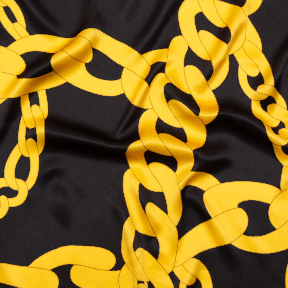Mood Exclusive Italian Black and Gold Large Chains Digitally Printed Silk Charmeuse Mood Exclusive Italian Black and Gold Large Chains Digitally Printed Silk Charmeuse