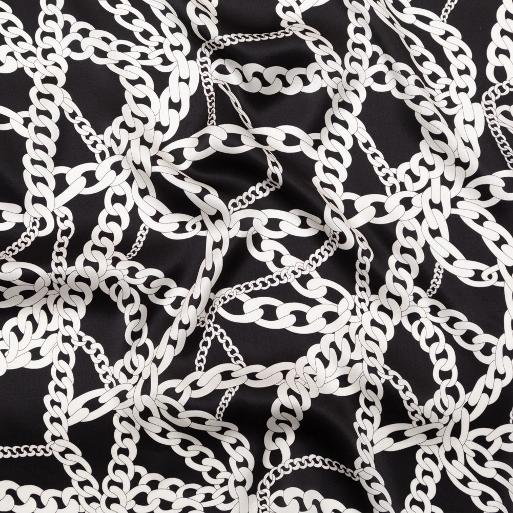 Italian Black and White Chains Digitally Printed Silk Charmeuse Italian Black and White Chains Digitally Printed Silk Charmeuse