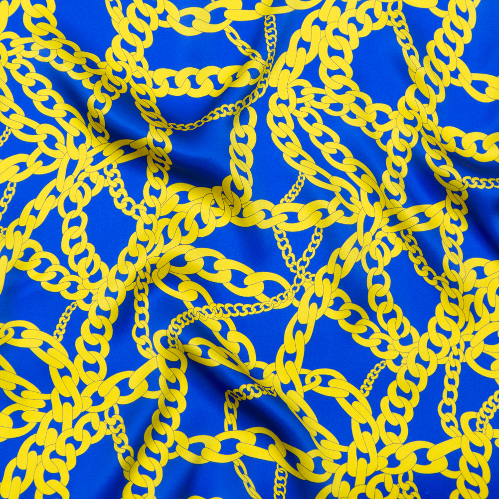 Italian Blue and Yellow Chains Digitally Printed Silk Charmeuse Italian Blue and Yellow Chains Digitally Printed Silk Charmeuse