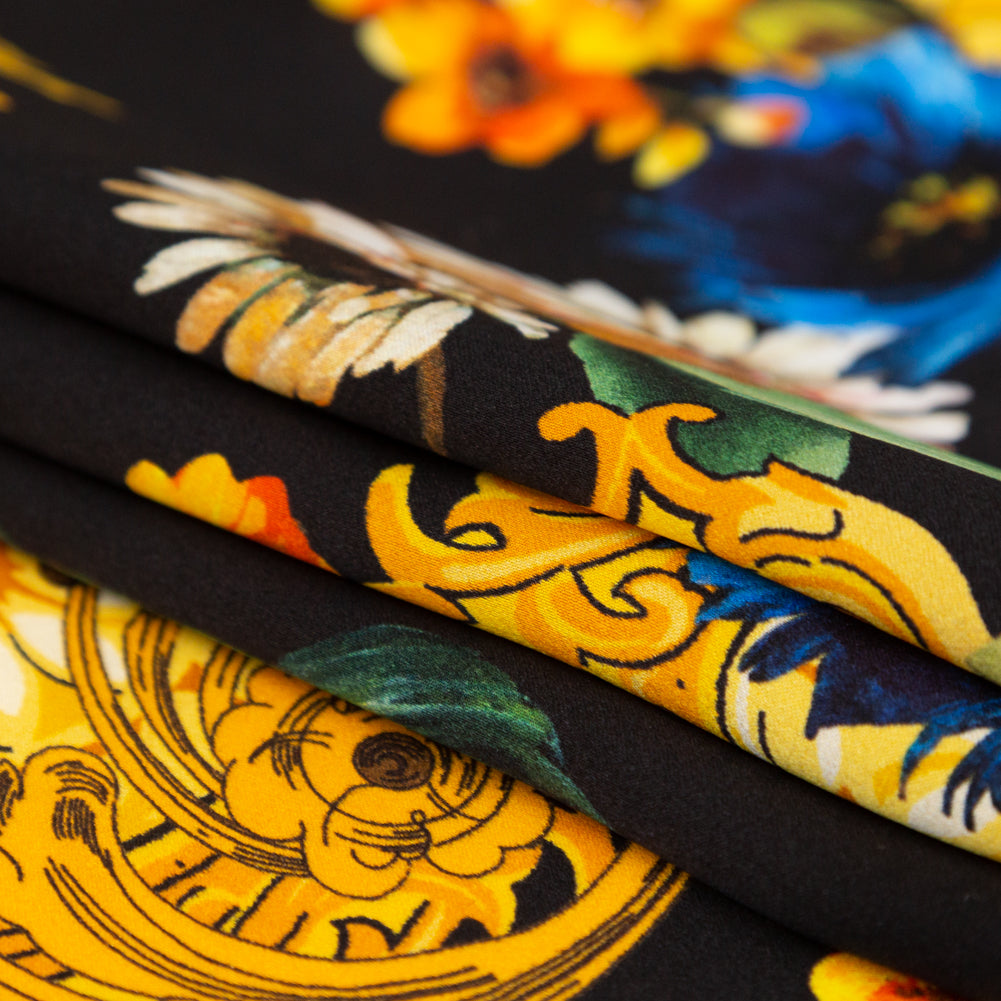 Mood Exclusive Italian Black and Gold Ornate Floral Digitally Printed Silk Charmeuse Folded Mood Exclusive Italian Black and Gold Ornate Floral Digitally Printed Silk Charmeuse Folded