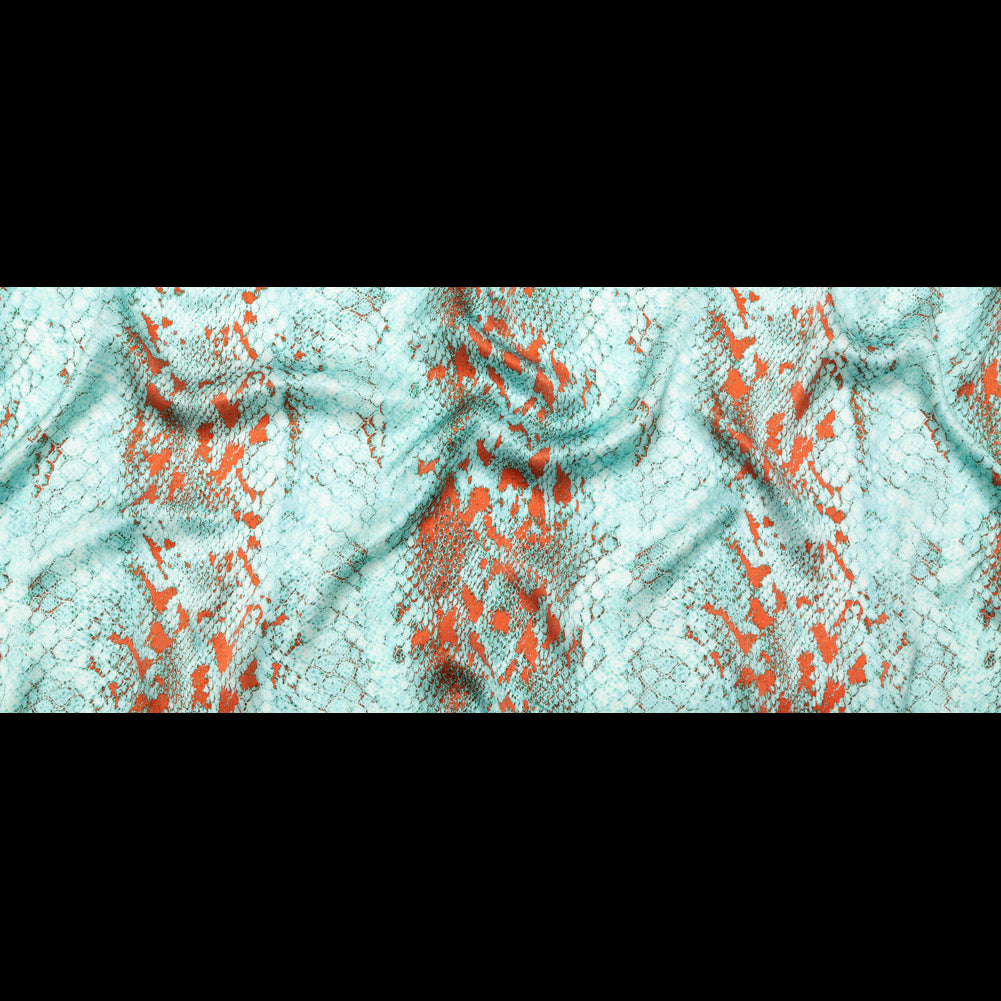 Italian Aqua and Chili Python Printed Silk Charmeuse - Folded Italian Aqua and Chili Python Printed Silk Charmeuse - Folded