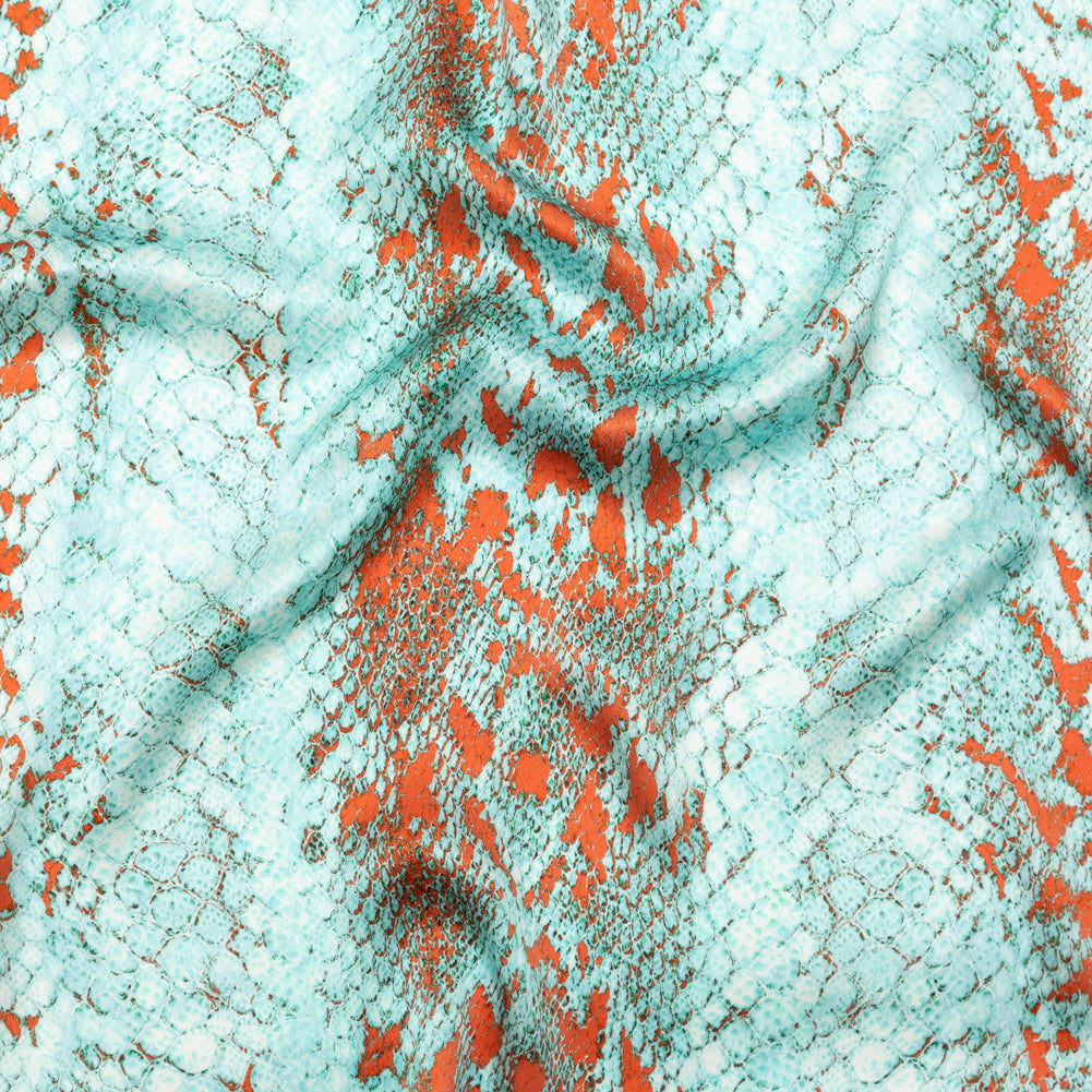 Italian Aqua and Chili Python Printed Silk Charmeuse Italian Aqua and Chili Python Printed Silk Charmeuse