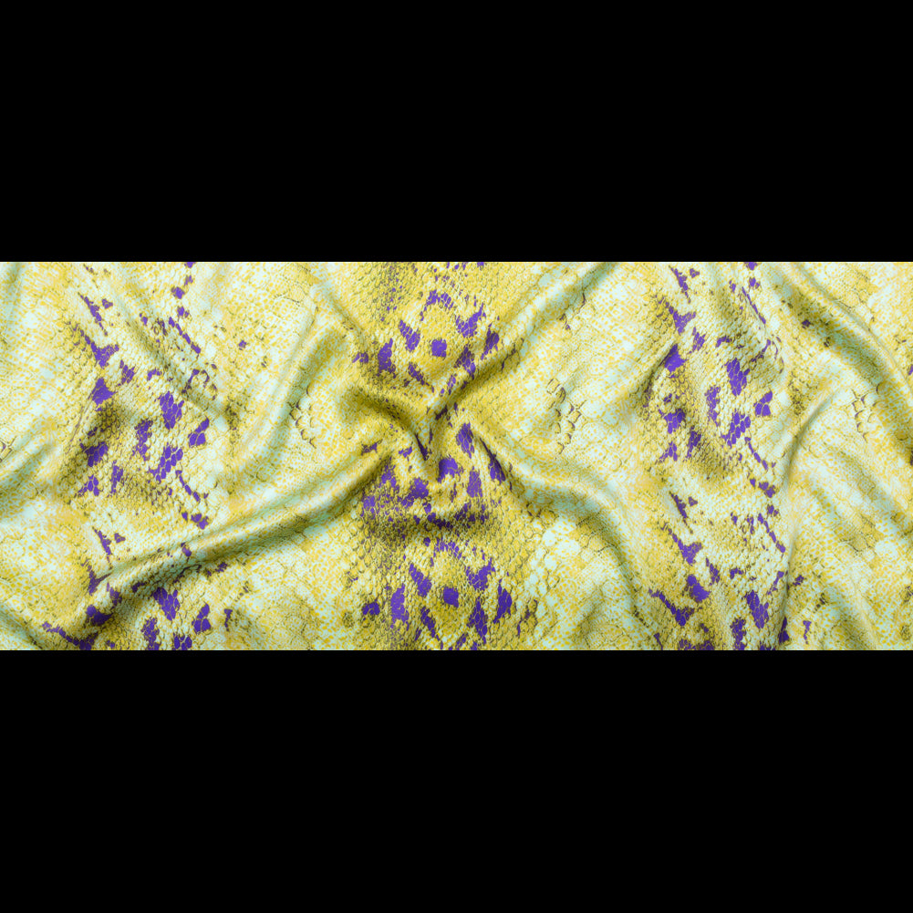 Mood Exclusive Italian Lime and Purple Python Printed Silk Charmeuse Full Mood Exclusive Italian Lime and Purple Python Printed Silk Charmeuse Full