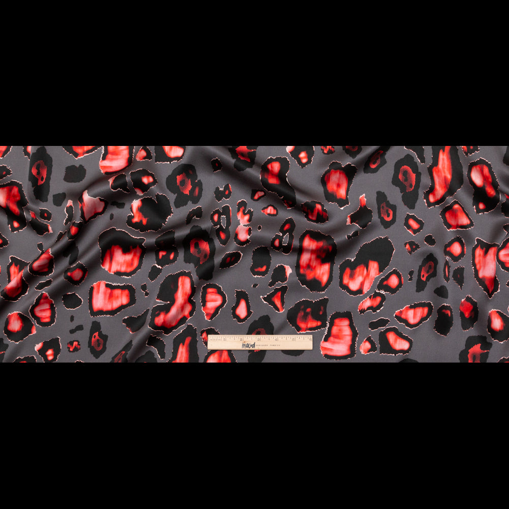 Mood Exclusive Italian Gray and Red Abstract Digitally Printed Silk Charmeuse Folded Mood Exclusive Italian Gray and Red Abstract Digitally Printed Silk Charmeuse Folded