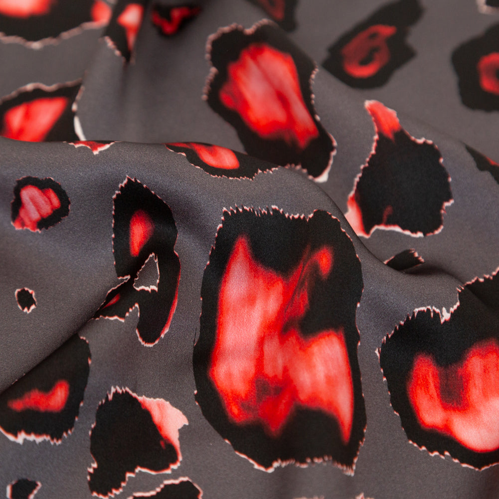 Mood Exclusive Italian Gray and Red Abstract Digitally Printed Silk Charmeuse Full Mood Exclusive Italian Gray and Red Abstract Digitally Printed Silk Charmeuse Full