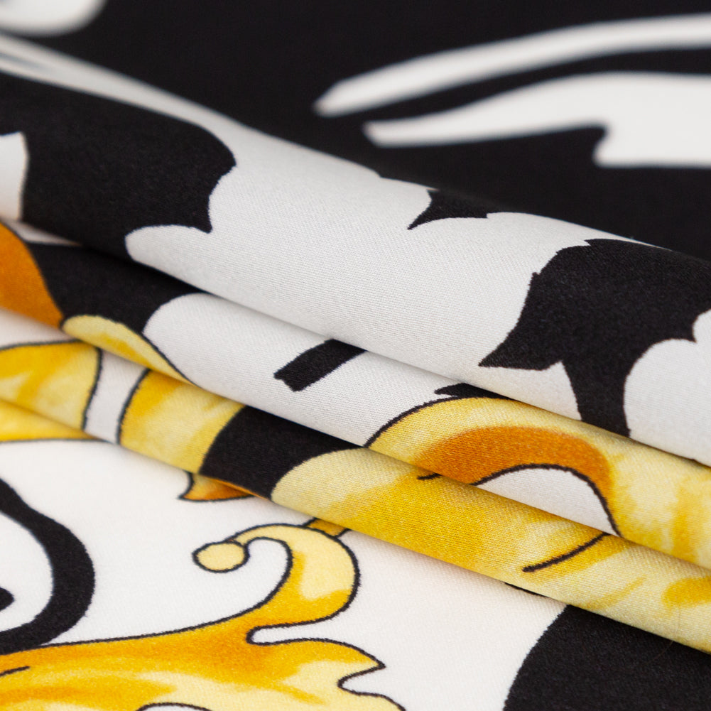 Mood Exclusive Italian Black, White and Gold Ornate Zebra Digitally Printed Silk Charmeuse Detail Mood Exclusive Italian Black, White and Gold Ornate Zebra Digitally Printed Silk Charmeuse Detail