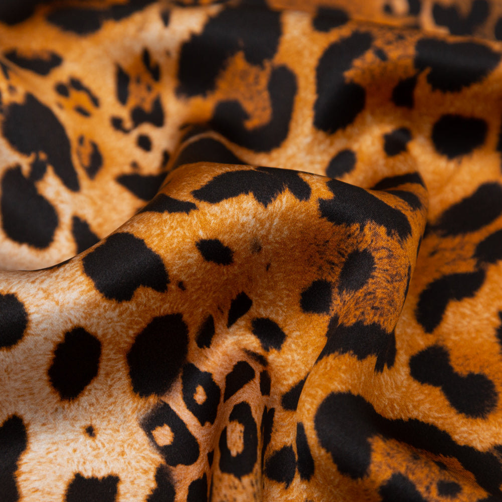 Mood Exclusive Italian Golden Brown Jaguar Digitally Printed Silk Charmeuse Full Mood Exclusive Italian Golden Brown Jaguar Digitally Printed Silk Charmeuse Full