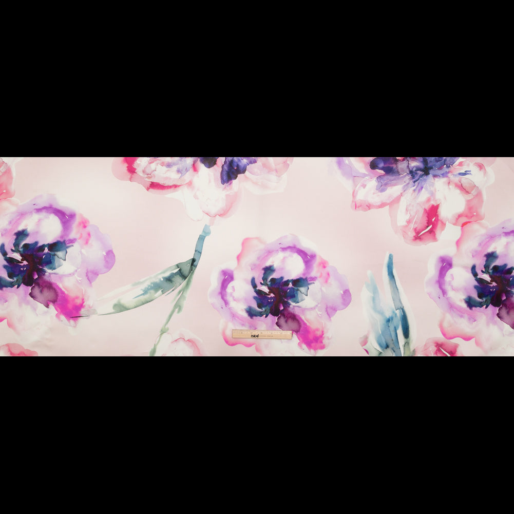 Mood Exclusive Italian Barely Pink and Red Violet Watercolor Floral Silk Organza Folded Mood Exclusive Italian Barely Pink and Red Violet Watercolor Floral Silk Organza Folded