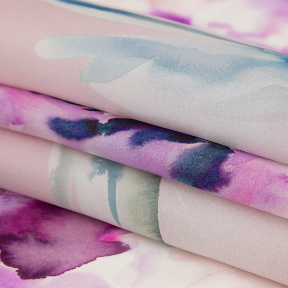 Mood Exclusive Italian Barely Pink and Red Violet Watercolor Floral Silk Organza Detail Mood Exclusive Italian Barely Pink and Red Violet Watercolor Floral Silk Organza Detail
