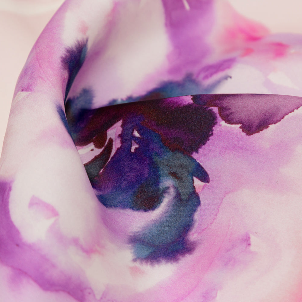 Mood Exclusive Italian Barely Pink and Red Violet Watercolor Floral Silk Organza Full Mood Exclusive Italian Barely Pink and Red Violet Watercolor Floral Silk Organza Full