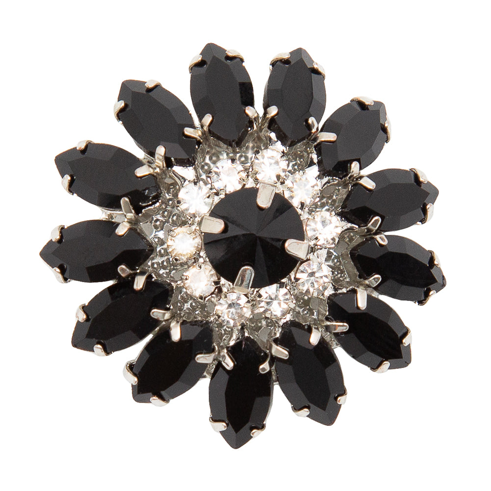 Italian Black and Crystal Floral Rhinestone Button - 50L/32mm Italian Black and Crystal Floral Rhinestone Button - 50L/32mm