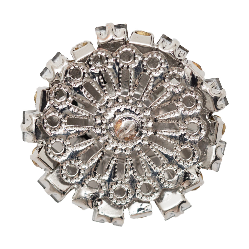 Italian Gunmetal and Crystal Rhinestone Button - 50L/32mm Detail