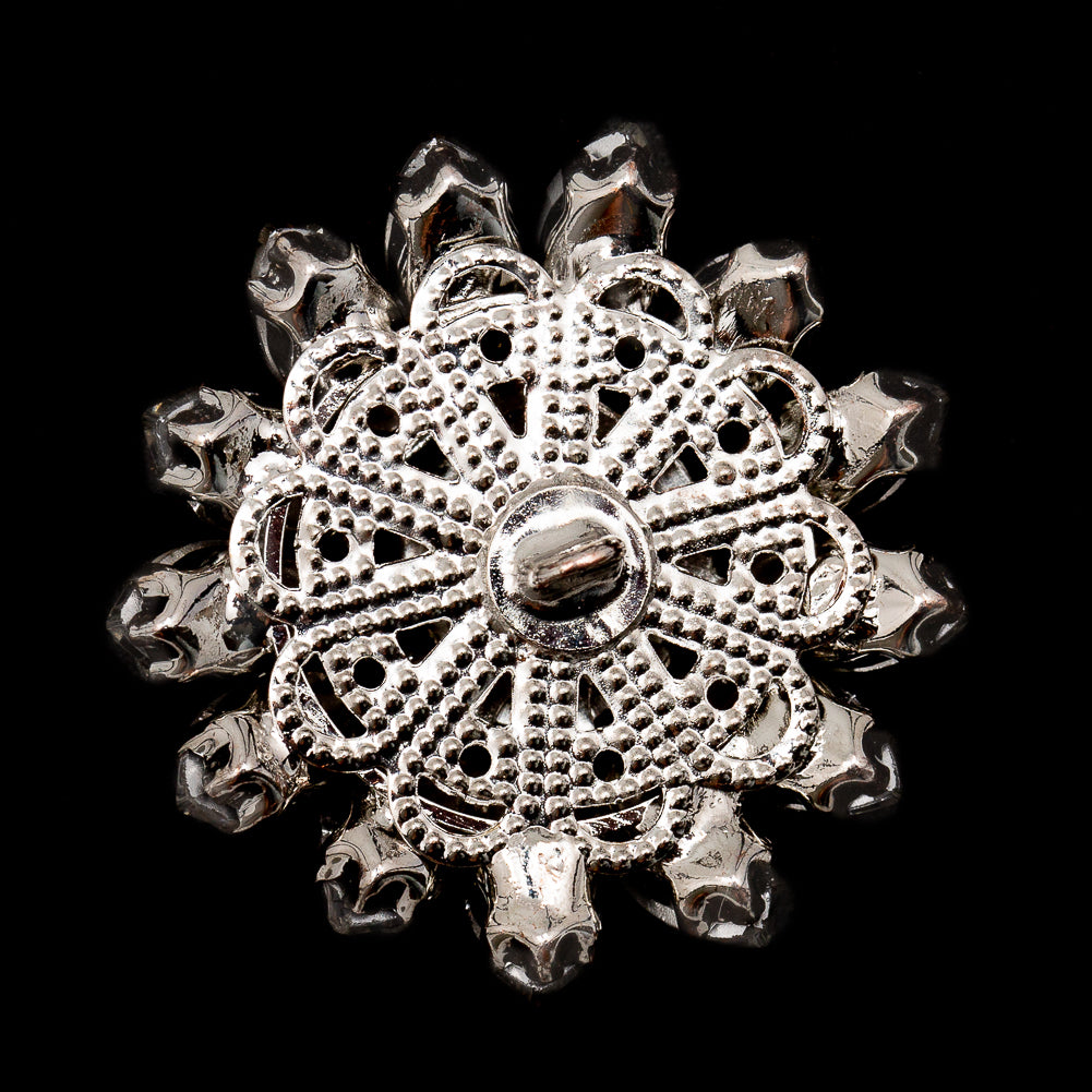 Italian Crystal and Silver Floral Rhinestone Button - 50L/32mm - Detail Italian Crystal and Silver Floral Rhinestone Button - 50L/32mm - Detail