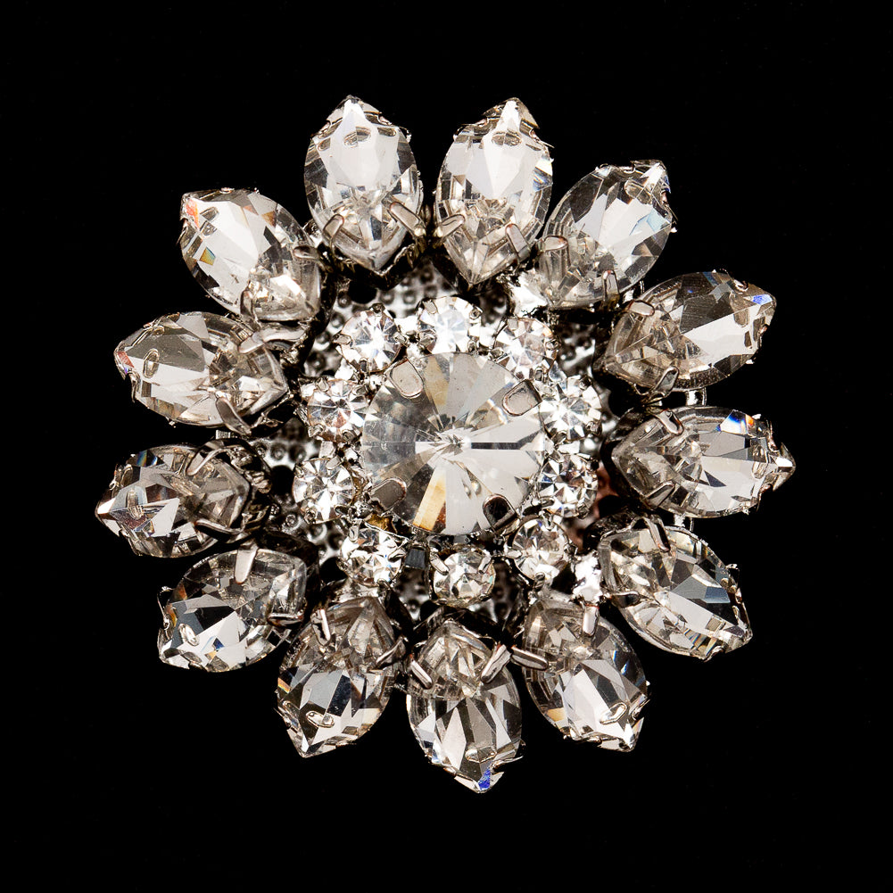 Italian Crystal and Silver Floral Rhinestone Button - 50L/32mm Italian Crystal and Silver Floral Rhinestone Button - 50L/32mm