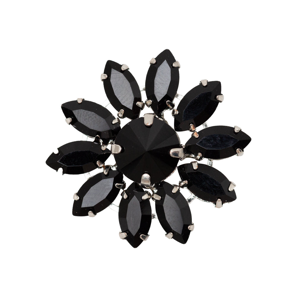 Italian Black Rhinestone Flower Button - 42L/27mm Italian Black Rhinestone Flower Button - 42L/27mm