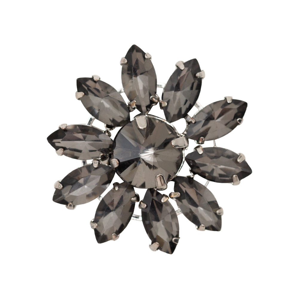 Italian Gunmetal Rhinestone Flower Button - 42L/27mm Italian Gunmetal Rhinestone Flower Button - 42L/27mm