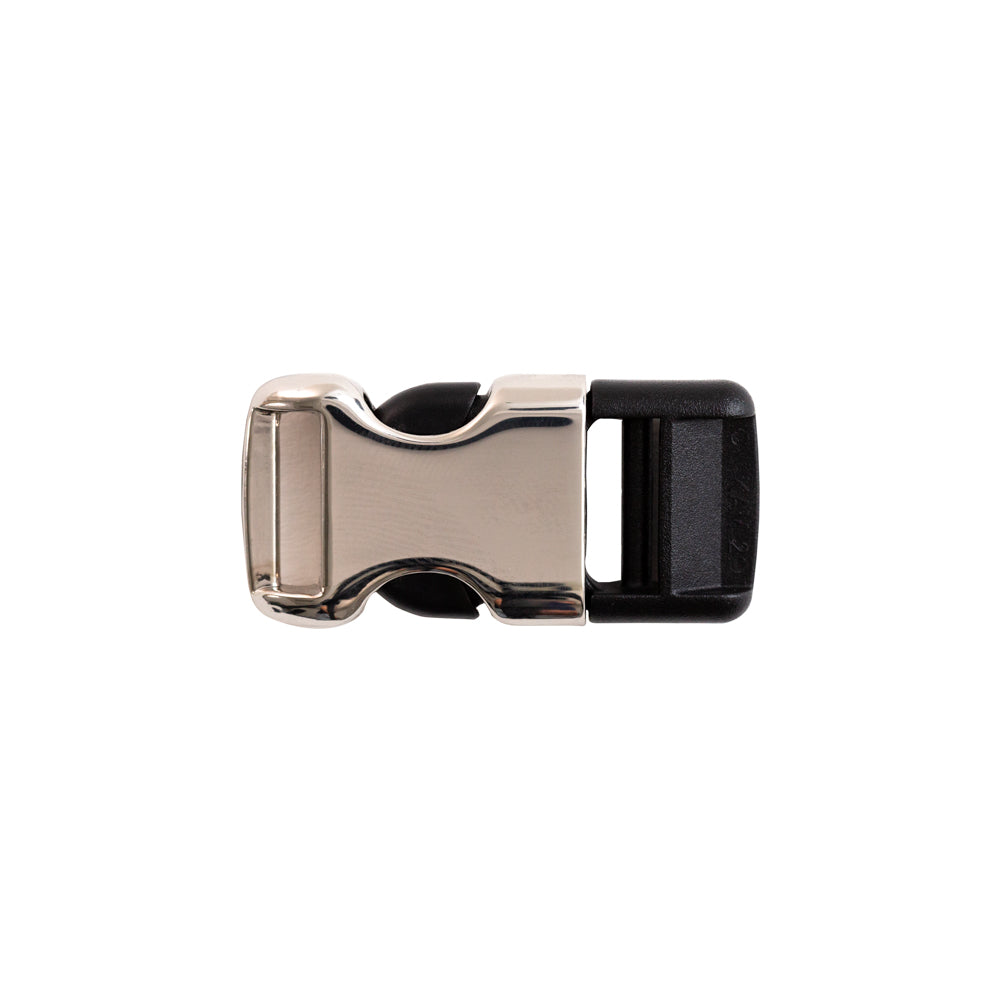 Italian Silver Metal and Black Plastic Release Buckle - Detail Italian Silver Metal and Black Plastic Release Buckle - Detail