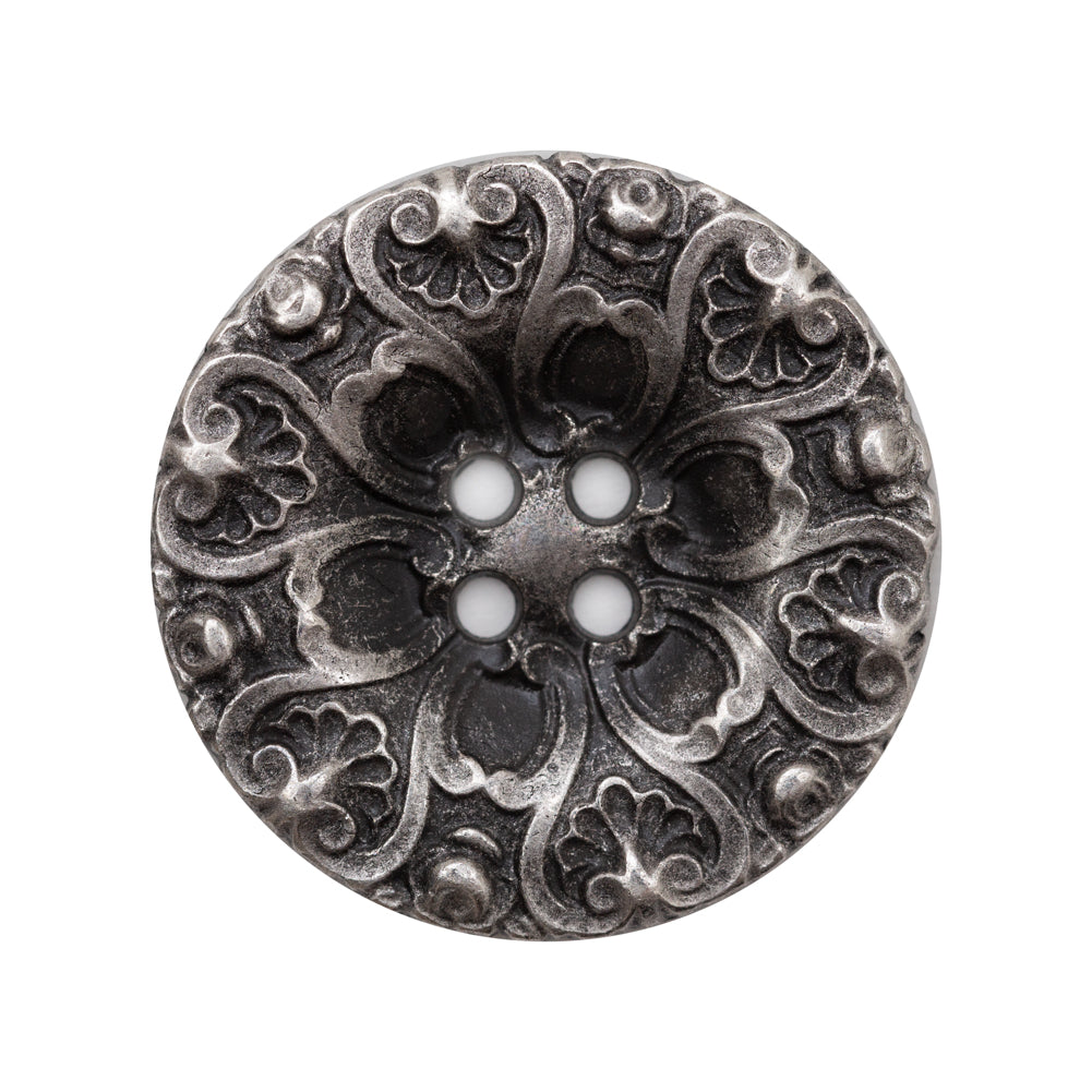 Italian Antique Silver Ornate Metal Zamac Button - 44L/28mm Italian Antique Silver Ornate Metal Zamac Button - 44L/28mm