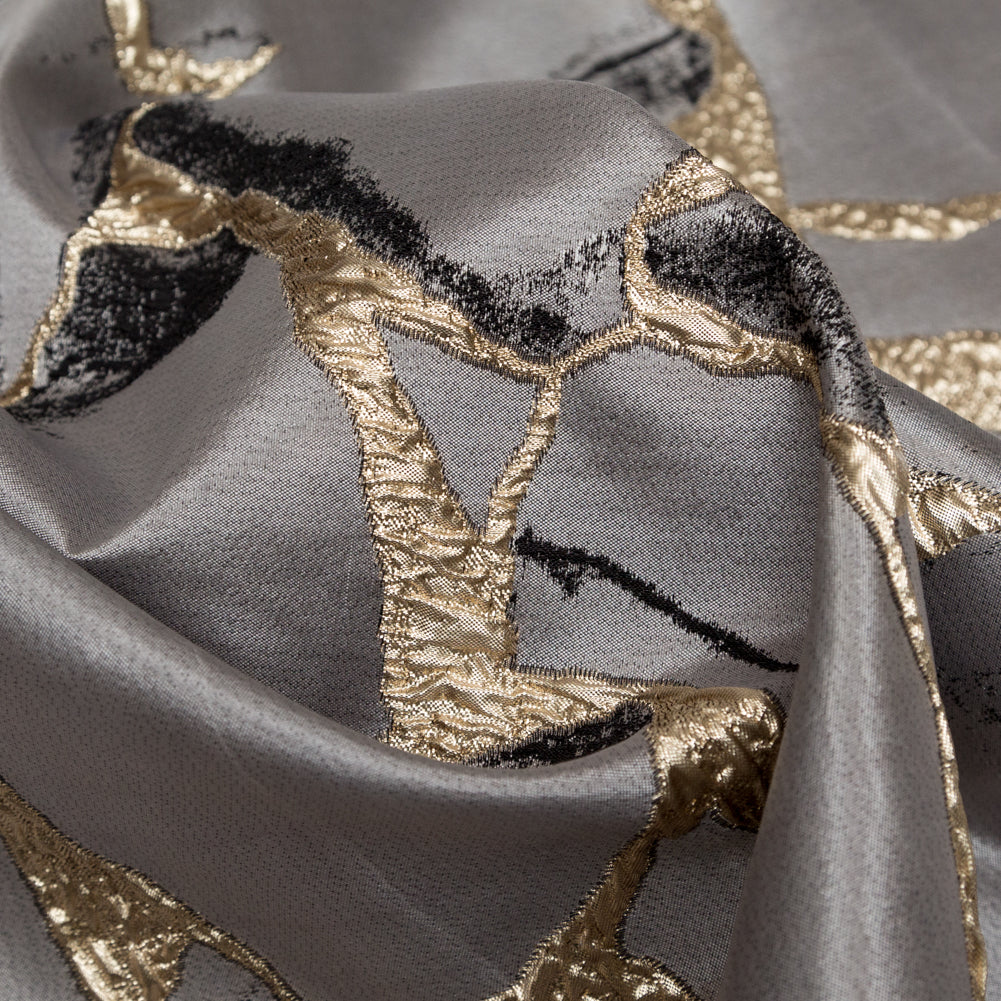 Metallic Gold, London Fog and Black Satin-Faced Abstract Luxury Brocade Detail Metallic Gold, London Fog and Black Satin-Faced Abstract Luxury Brocade Detail