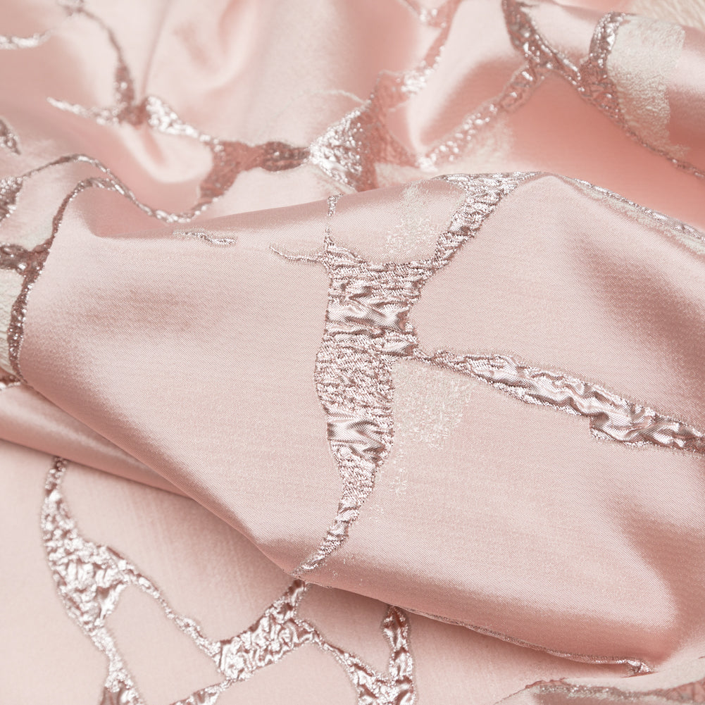Metallic Dynasty Pink, Misty Rose and Shell Satin-Faced Abstract Luxury Brocade - Detail Metallic Dynasty Pink, Misty Rose and Shell Satin-Faced Abstract Luxury Brocade - Detail