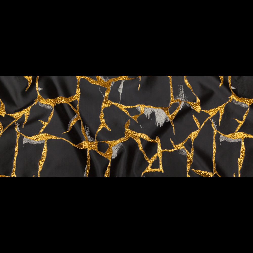 Metallic Bright Gold, Moonstruck and Beluga Satin-Faced Abstract Luxury Brocade - Full Metallic Bright Gold, Moonstruck and Beluga Satin-Faced Abstract Luxury Brocade - Full