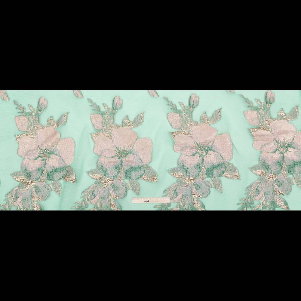 Metallic Bright Gold, Green Spruce, Adobe Rose and Lily Pad Floral Luxury Organza Brocade Full Metallic Bright Gold, Green Spruce, Adobe Rose and Lily Pad Floral Luxury Organza Brocade Full