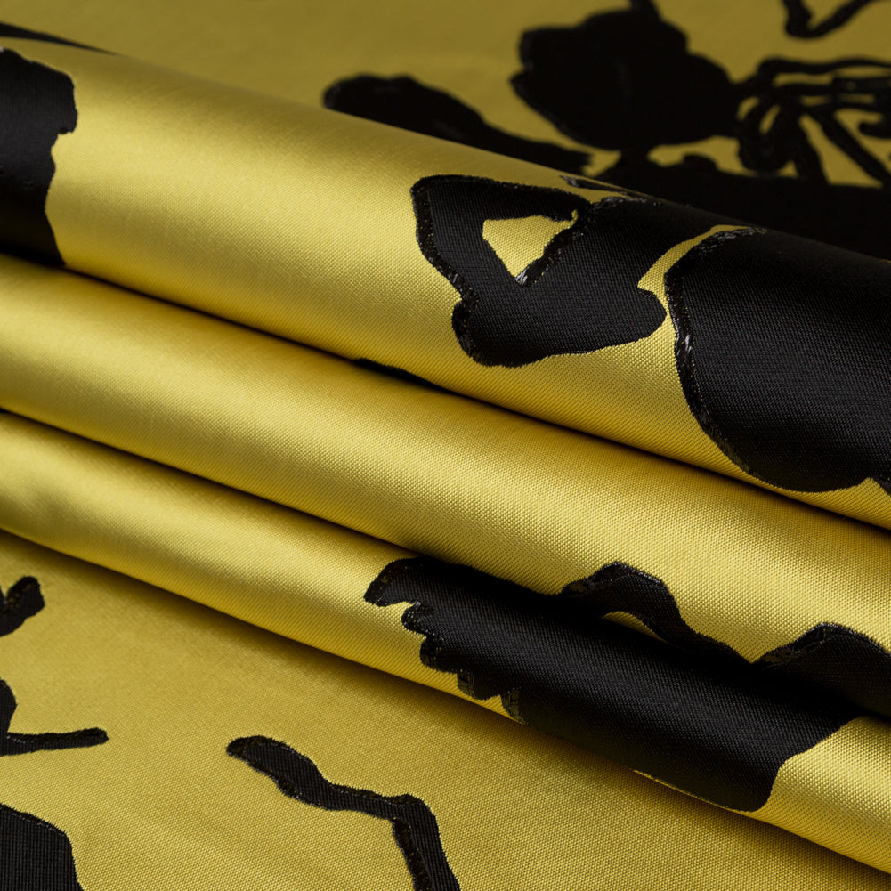 Metallic Abstract Jacquard Lame - Black and Blazing Yellow Folded Metallic Abstract Jacquard Lame - Black and Blazing Yellow Folded