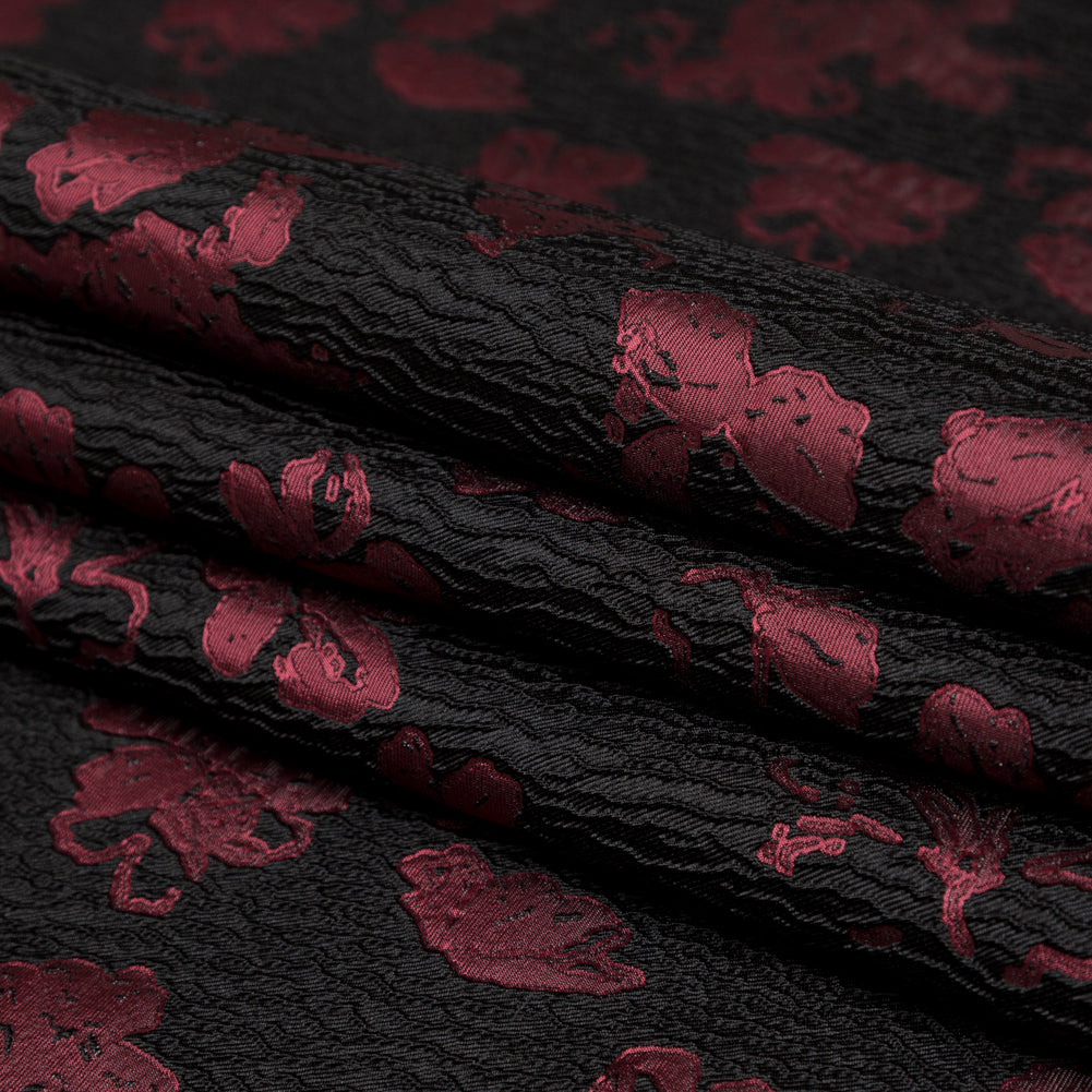 Metallic Black and Rhododendron Floral Luxury Brocade Folded Metallic Black and Rhododendron Floral Luxury Brocade Folded